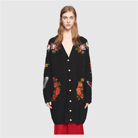 gucci cardigan with a bug|gucci embroidered oversized cardigan.